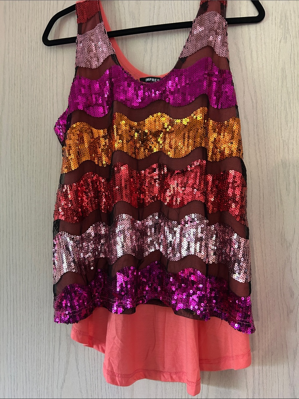 imPRESS Multicolor Sequin Wave Tank Top - Pink, Fuchsia, Gold, Red